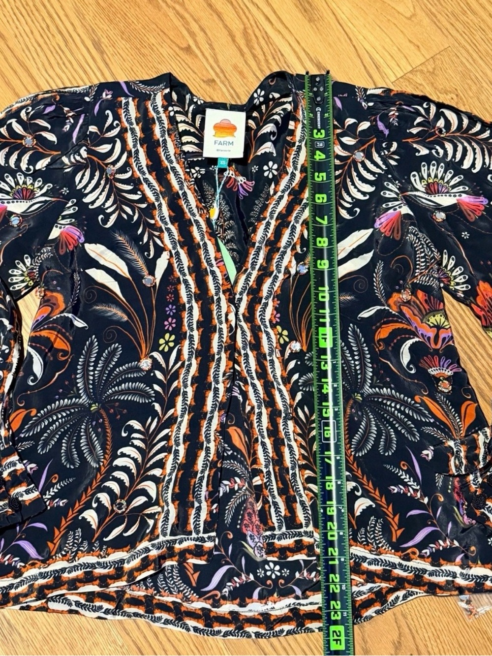 *FARM Rio Classic Garden Black Mirror Trim Blouse Boho Tropical Top - Picture 3 of 6